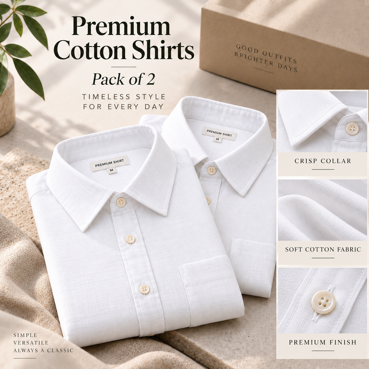 Premium White Luxurious Cotton Shirt - Pack of 2